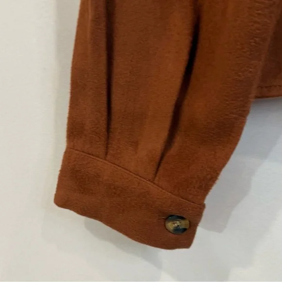 Hotouch Jacket Brushed Flannel Cropped Shacket Brown Size Small Western Boho NWT - Picture 5 of 10